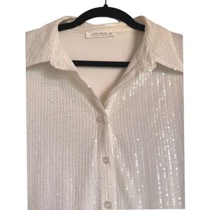 Party Festival Sparkle 12th Tribe White Sequin Shirt Dress Long Sleeve Medium